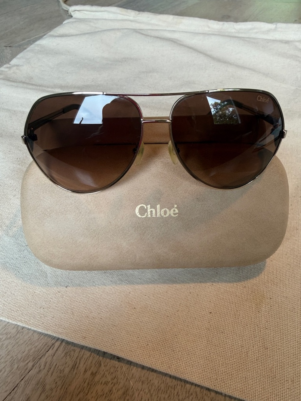 CHLOE Gold Frame Aviator Sunglasses with Brown Lenses CE111S EUC